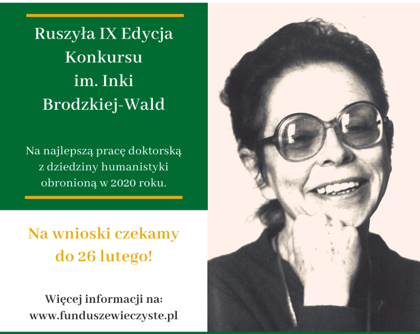 Ruszyła IX edycja Konkursu im. Inki Brodzkiej-Wald – nabór zgłoszeń do 26 lutego 2021